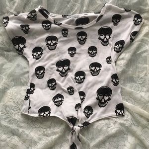 Charlotte Russe Skull Tie-Front T-Shirt